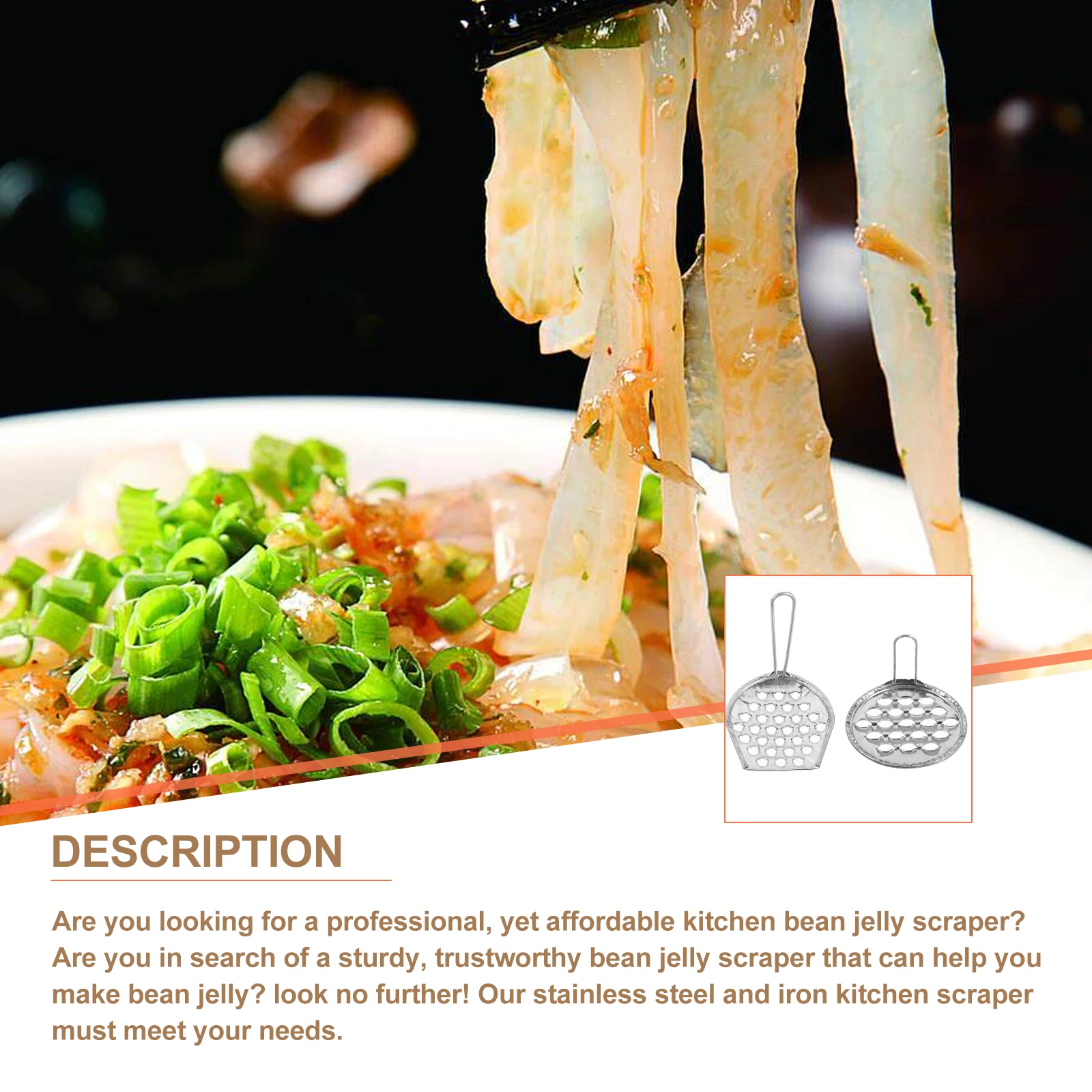 

2Pcs Bean Jelly Scraper Kitchen Tool Stainless Steel Food Noodle Scrapers Cold Spatula Maker Reusable Durability Home Restaurant