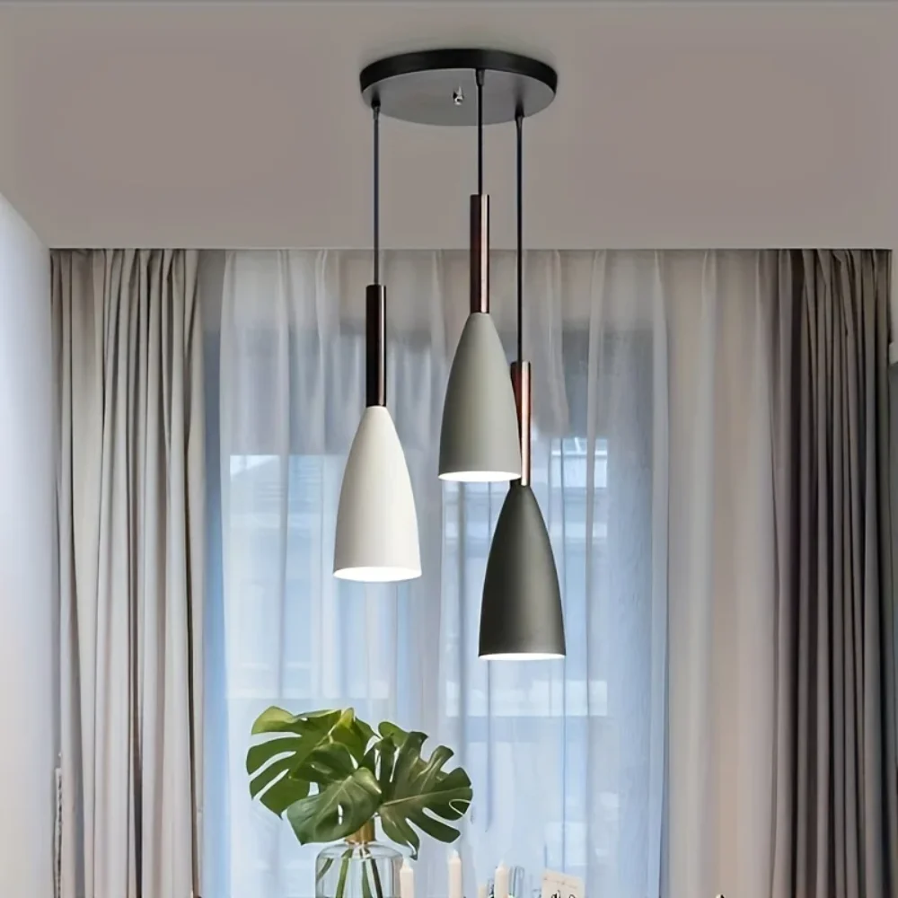 Nordic Modern 3-Light Pendant Chandelier – Soft Gradient Macaron Hues, Textured Metal Frame & Minimalist Silhouette