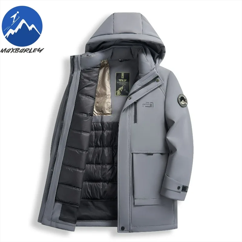 

Maxbarley Luxury Mens Down Jacket Hooded Outdoor Office Warm Down Coat Detachable Liner Cold Resistant Winter Padded Jackets