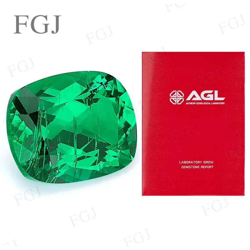 Lab Grown Colombian Emerald Hydrothermal Elongate Cushion Cut Synthetic Gems Inclusions Inside Jewelry With GRA Certificate DIY