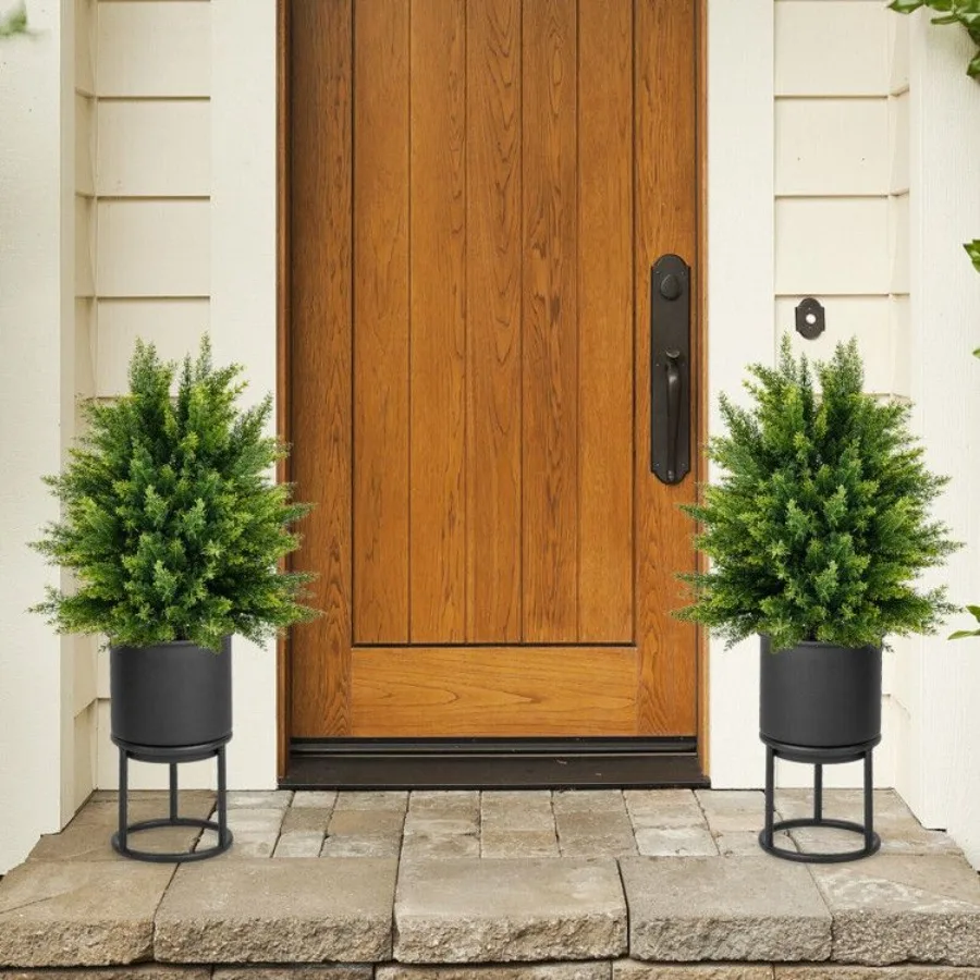 

2Pack Artificial Cedar Topiary Ball Tree with Cement Pot