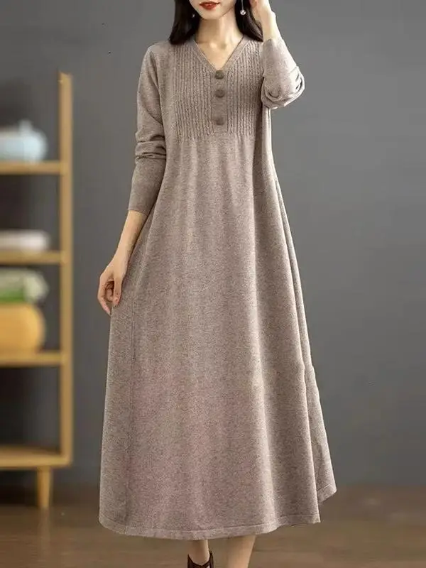 2024 Autumn and Winter New Mid-Length Middle-aged Women Dress Bottoming Sweater Dress Plus size Loose Western Sle Knitted d...