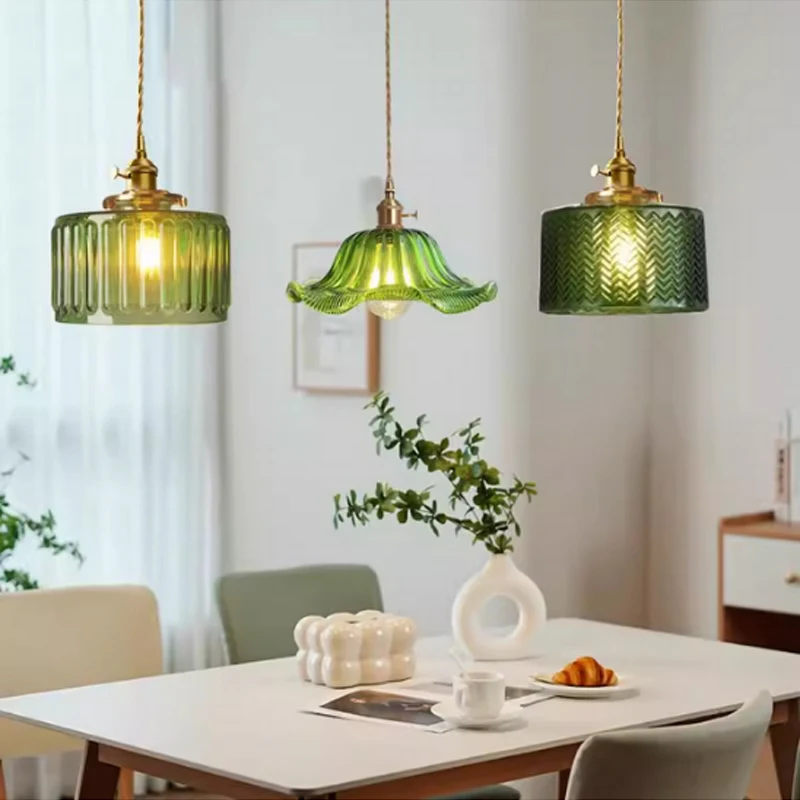 Lampe LED Suspendue Vintage en Verre Vert, Joli de Bar, de Chambre à Coucher, à Côté du Cuivre, Lampe Nordique, Loft, Éclairage Nik Luminaire Décoratif d'Nik, Idéal pour un Salon Lampe Suspendue en