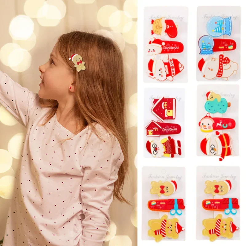 Oaoleer 3Pcs Christmas Snowman Hair Clips Set for Baby Girls Cartoon Bear Elk Hairpin Barrette Kids Headwear Hair Accessories