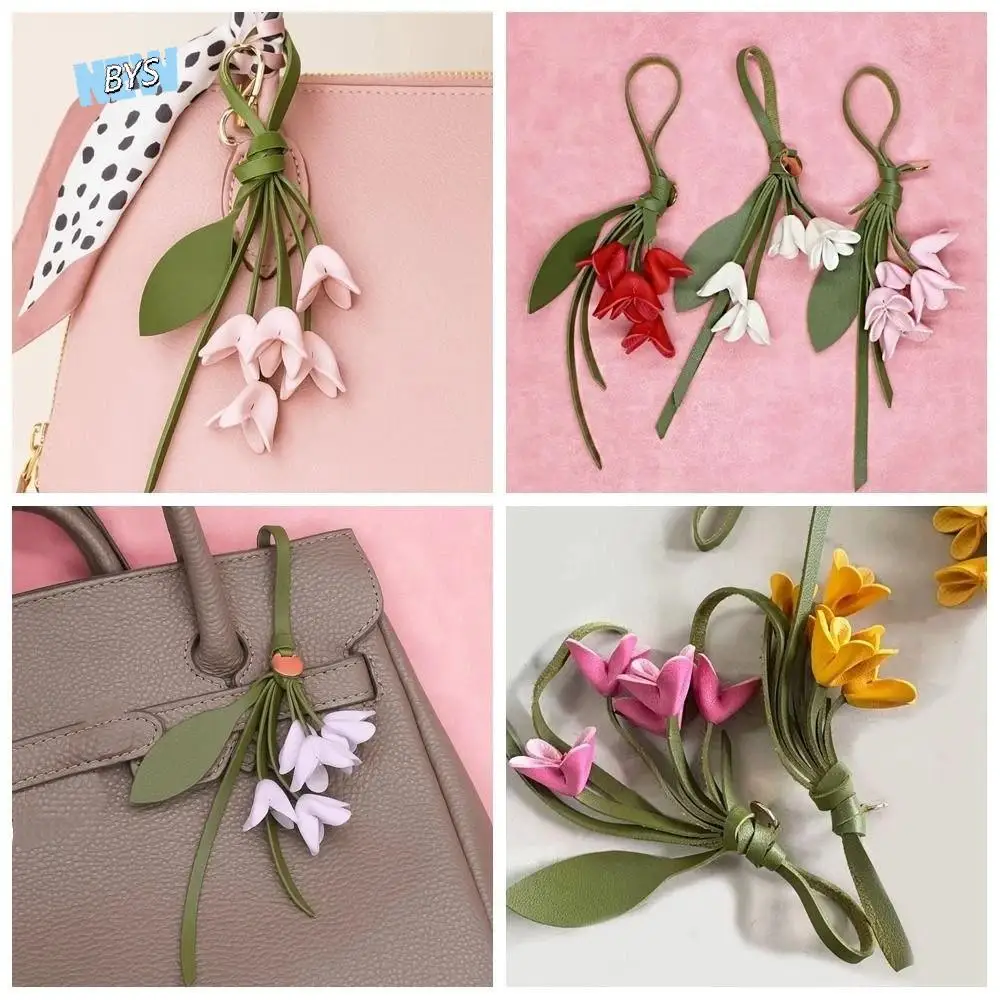 Multi-color Hanger Flower Pu Leather Pendant Handmade Cartoon Leather Keychain Fashion Creative Bag Pendant Men