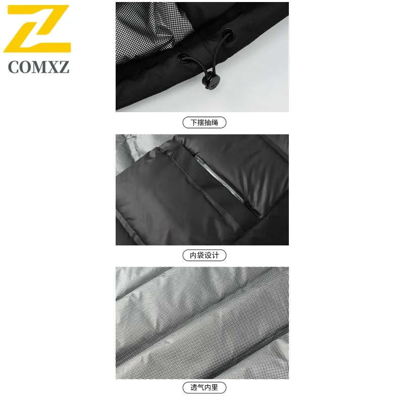 COMXZ 2025 Men Down Jacket Hooded Outdoor Travel Cold Protection Puffer Jacket Hiking Autumn Winter Lightweight Padded Jackets