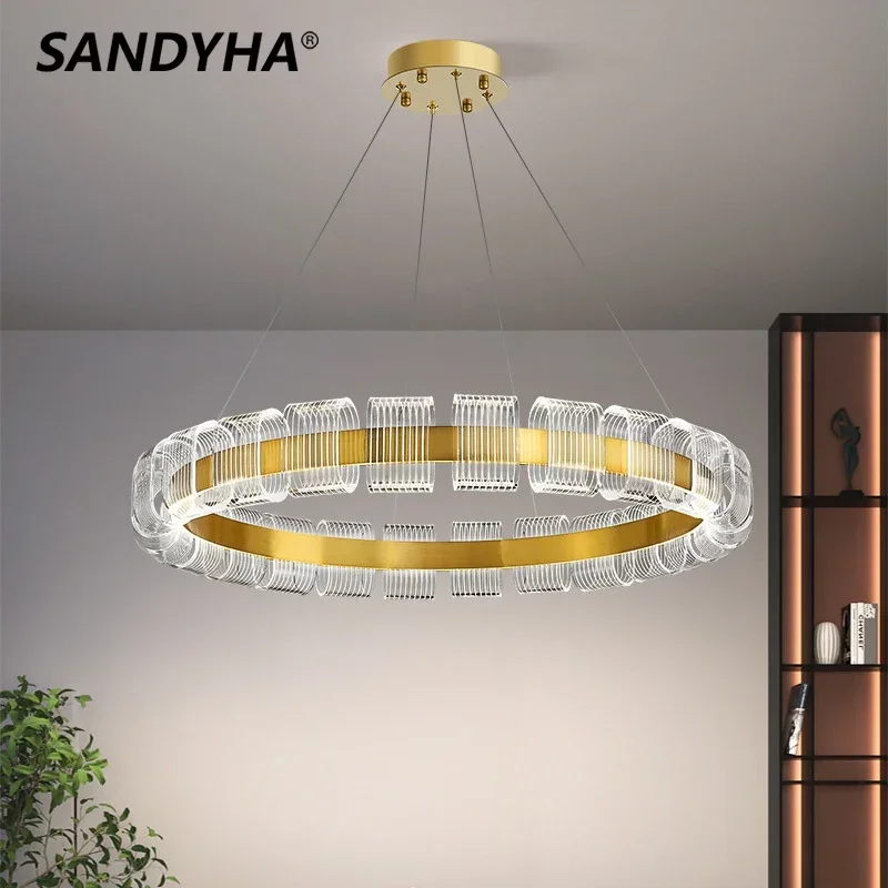 

SANDYHA Nordic Lampara Colgante Techo Modern Simple Design Ring LED Light Chandelier for Living Room Sala De Jantar Home Decor