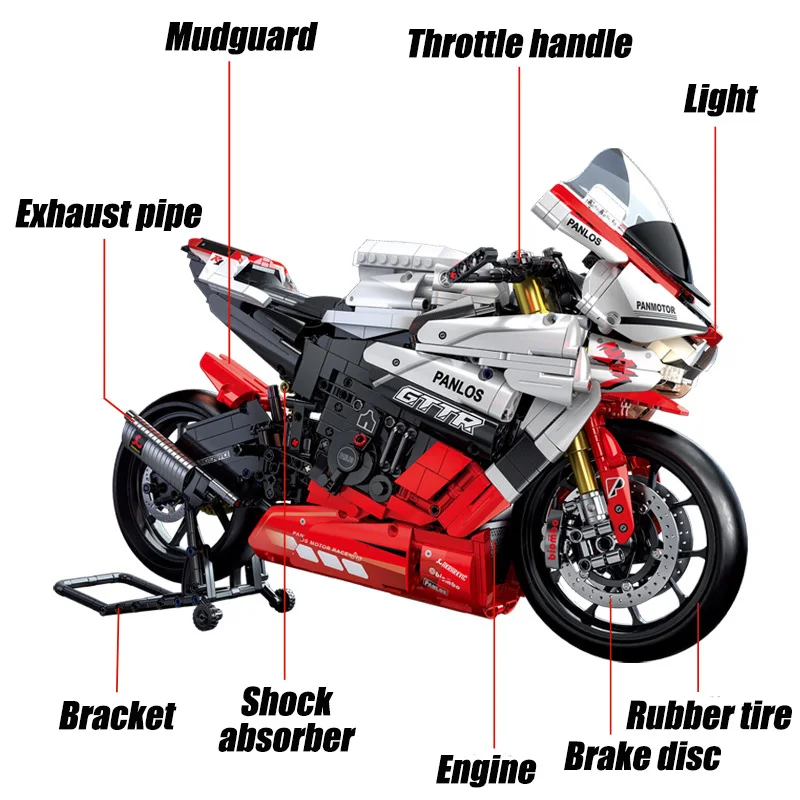 City MOC Technical RC Expert Motorcycle Building Blocks,1:5 V4S H2R R1 Motorbike With LED Light Bricks Toys For Kids DIY Gifts