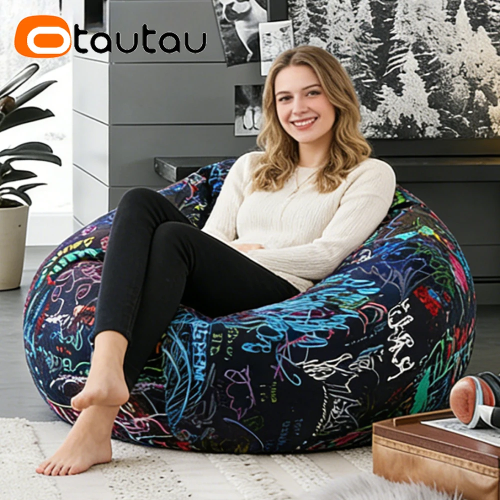 OTAUTAU Bean Bag Cover Soft Graffiti Velvet Corner Pouf Ottoman Beanbag Cover DD247【No Filler!Please Buy Filler Yourself!】 - view 5