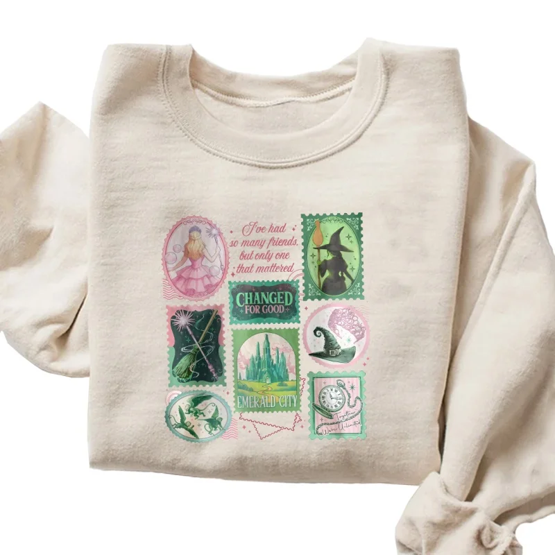 Bluzy Wicked Changed for Good Męskie Damskie Retro Magic Wand Bluzy z Kapturem Harajku Casual Długi Rękaw Okrągły Dekolt Streetwear