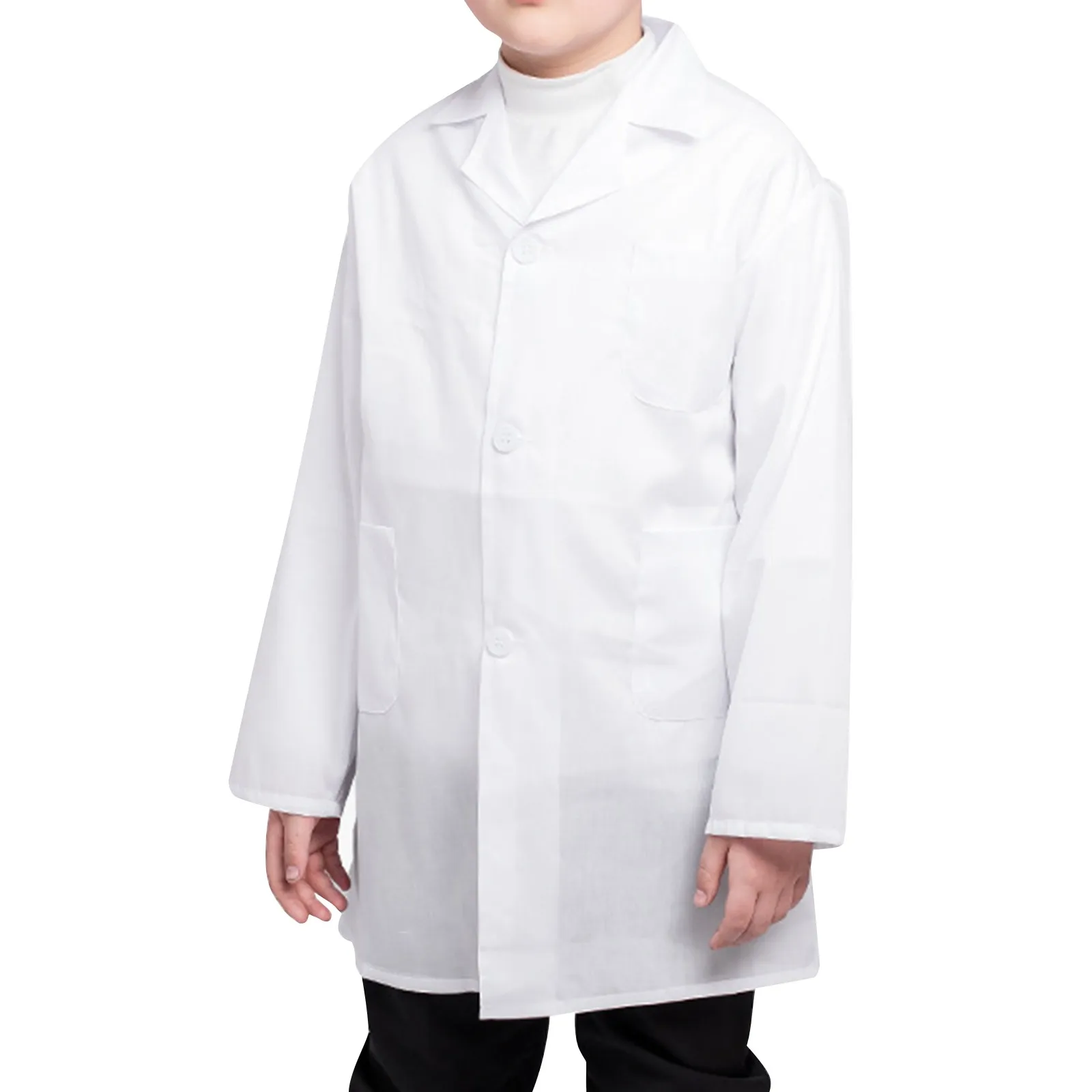 

Children Unisex White Lab Coat Long Sleeve Pockets Uniform Work Wear Doctor Nurse Clothing Boy Girl White Pure Dress Costumes