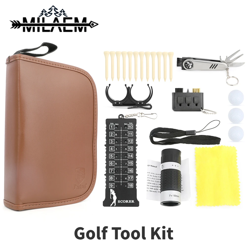 Golf Multifunction Tool Kit Range Finder Knife Brush Ball Clip Bag Scorer Measuring Training Aids Golf Accessories Golfer Gifts