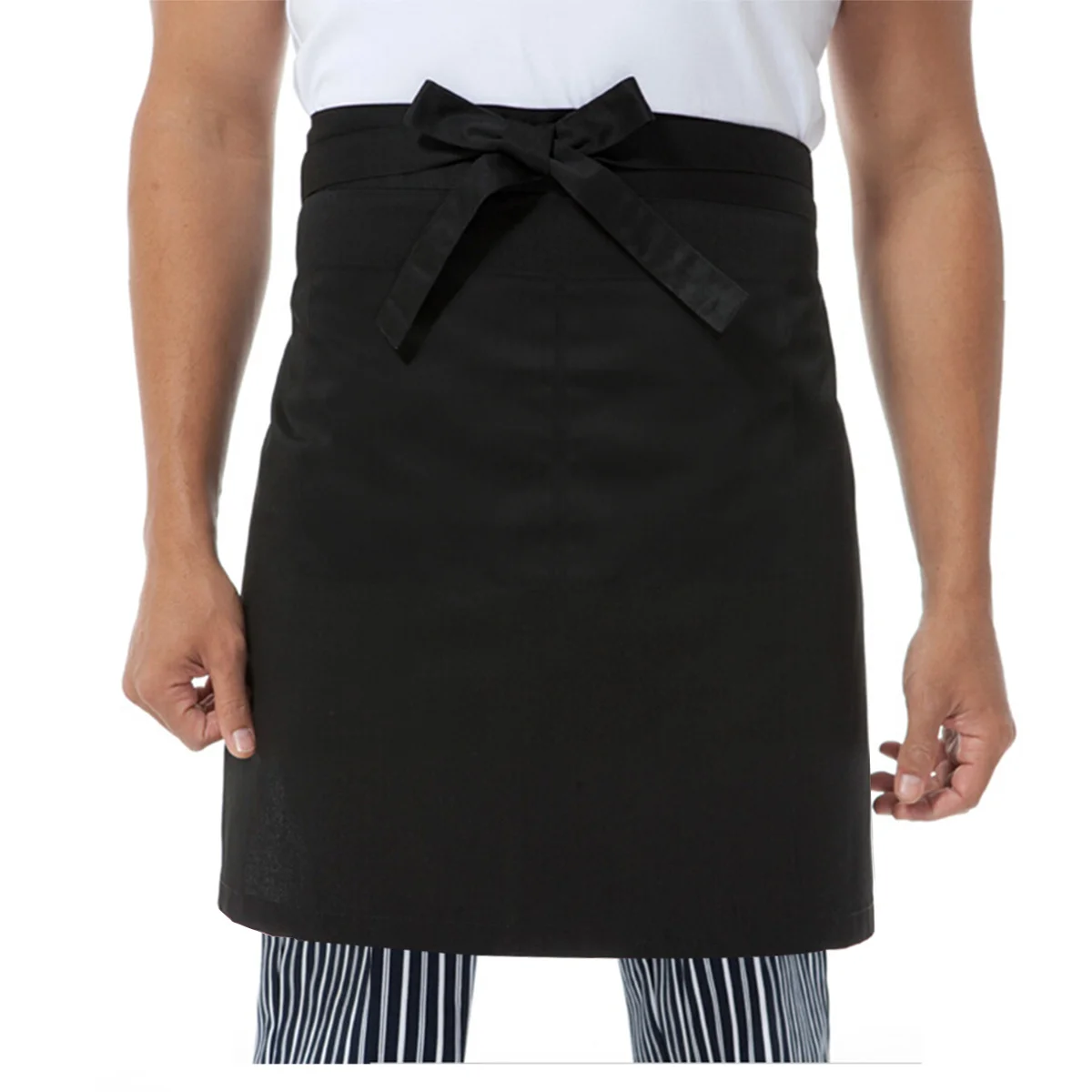 

Tinksky Unisex Black Polyester Kitchen Apron 70x50cm Double Pockets Cooking Restaurant Hotel Cafe Unisex Apron