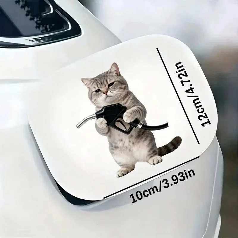 Funny Cat Holding Fuel Nozzle Car Sticker Cute Tabby Cat Vinyl Decal Waterproof Fuel Tank Cap Window Auto Decor