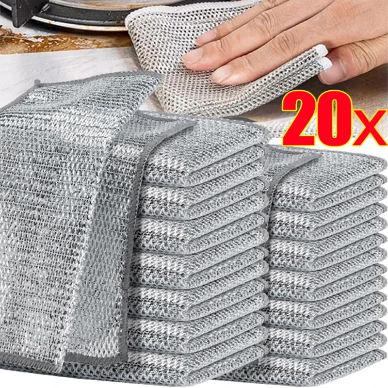 Magic Dishcloth Silver Wire Cleaning Cloth Thickened Non Stick Oil Microfiber Kitchen Dish Washing Towel Steel Wire Rags Cloths