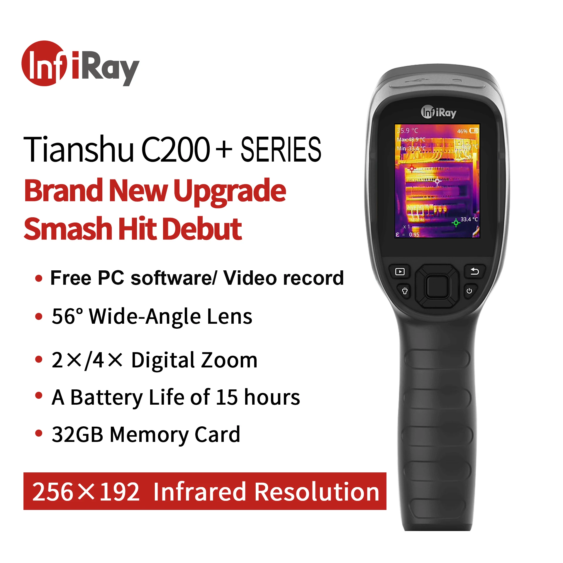 Infiray Infrared Thermal Camera 256 x 192 PCB Electronics Repair Wall Floor Pipe Leak HVAC Temperature Thermal Imager Imaging