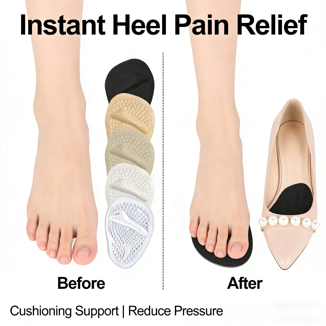 

Womens High Heel Half Size Inserts Anti Slip Anti Blister Forefoot Pads Breathable Foot Care Pain Relief Front Insoles