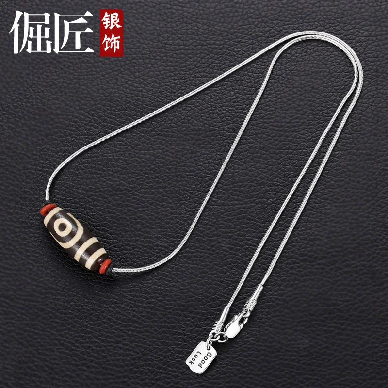 

Chain925Silver Men's Necklace Personalized Pin Type Snake Bones Chain String Beads Women's Thin Chain Pendant Chain