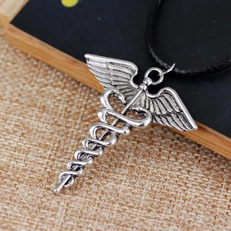 Percy Jackson Necklace Angle Wings Snake Ouroboros Magic Wand Caduceus Asclepius Pendant New Emergency Medical Jewelry Wholesale