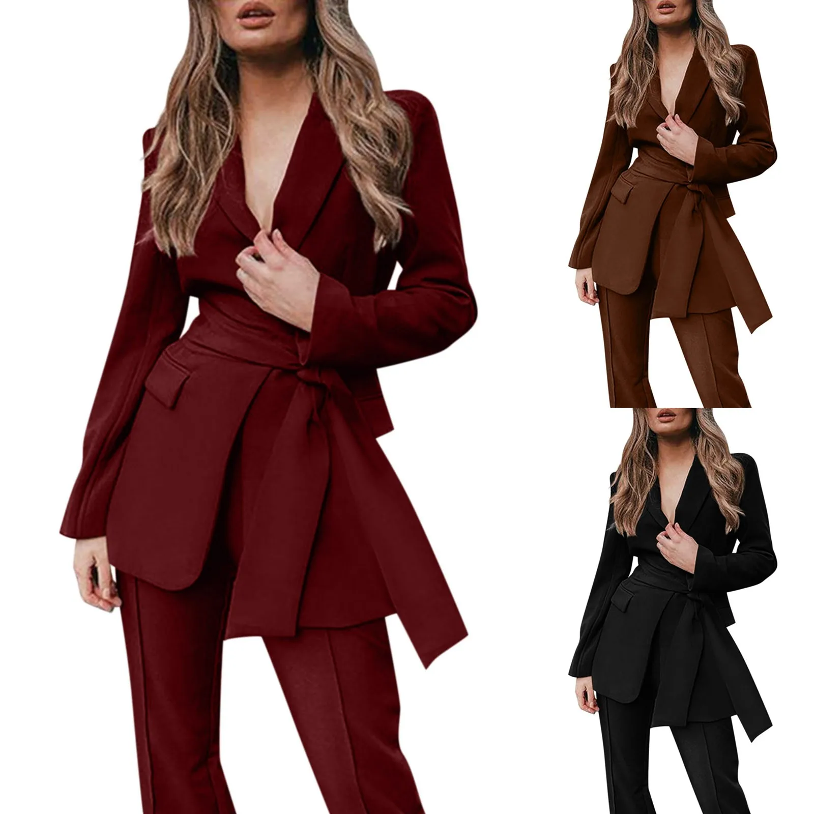 Women Spring Autumn Casual Suit Jacket Matching Set Fashion Loose Blazers Solid Straight Leg Pants Two Piece Female Clothing