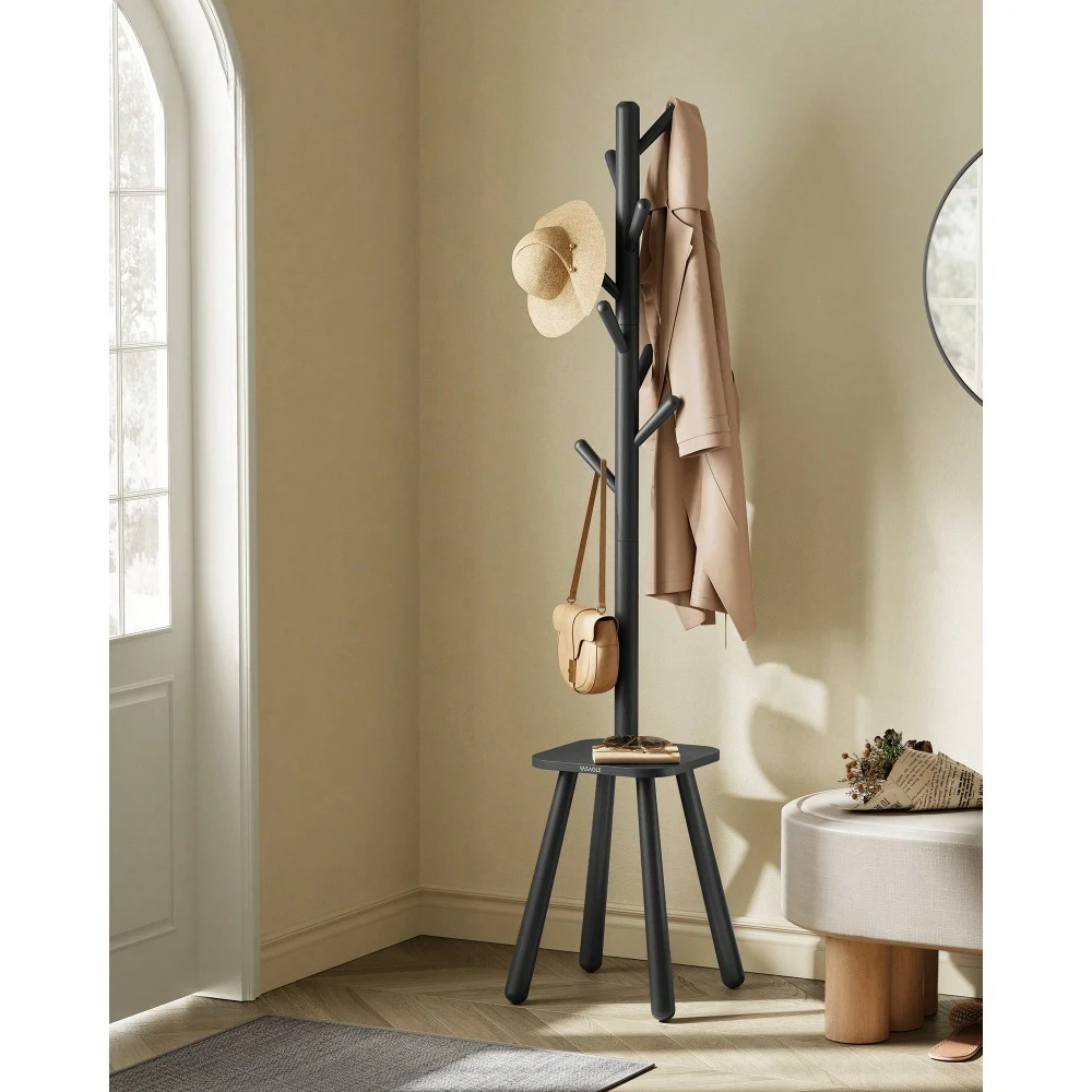 

Вешалка для одежды, напольная вешалка для прихожей с 8 крючками и полкой для хранения, высота 67,1 дюйма, для пальто, шляп, сумок