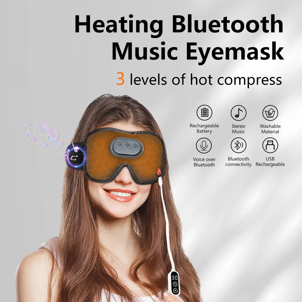 Maschera per il sonno riscaldante cuffie Wireless la musica allevia l\'affaticamento maschera per il sonno 3D con maschera per dormire con