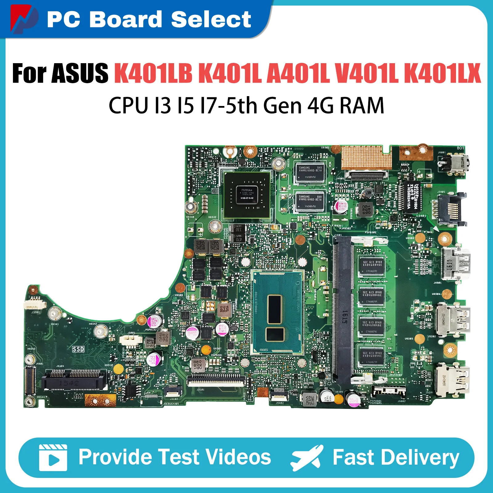 

K401LB Notebook Mainboard For ASUS K401L A401L V401L K401LX Laptop Motherboard CPU I3 I5 I7 5th Gen 4G RAM GT940M V2G