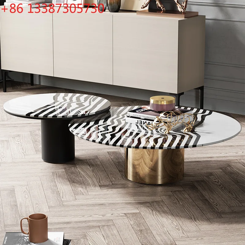 

Light luxury rock slab coffee table round size combination modern simple creativity