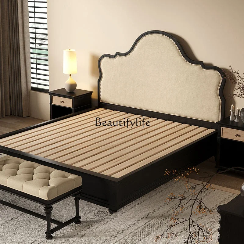 

French retro American medieval bedroom double bed atmospheric soft bag bed