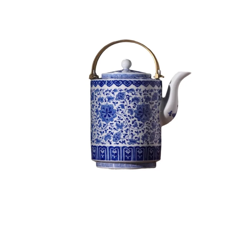 

Ancient underglaze handmade blue and white, large-capacity teapot, household beam pot
