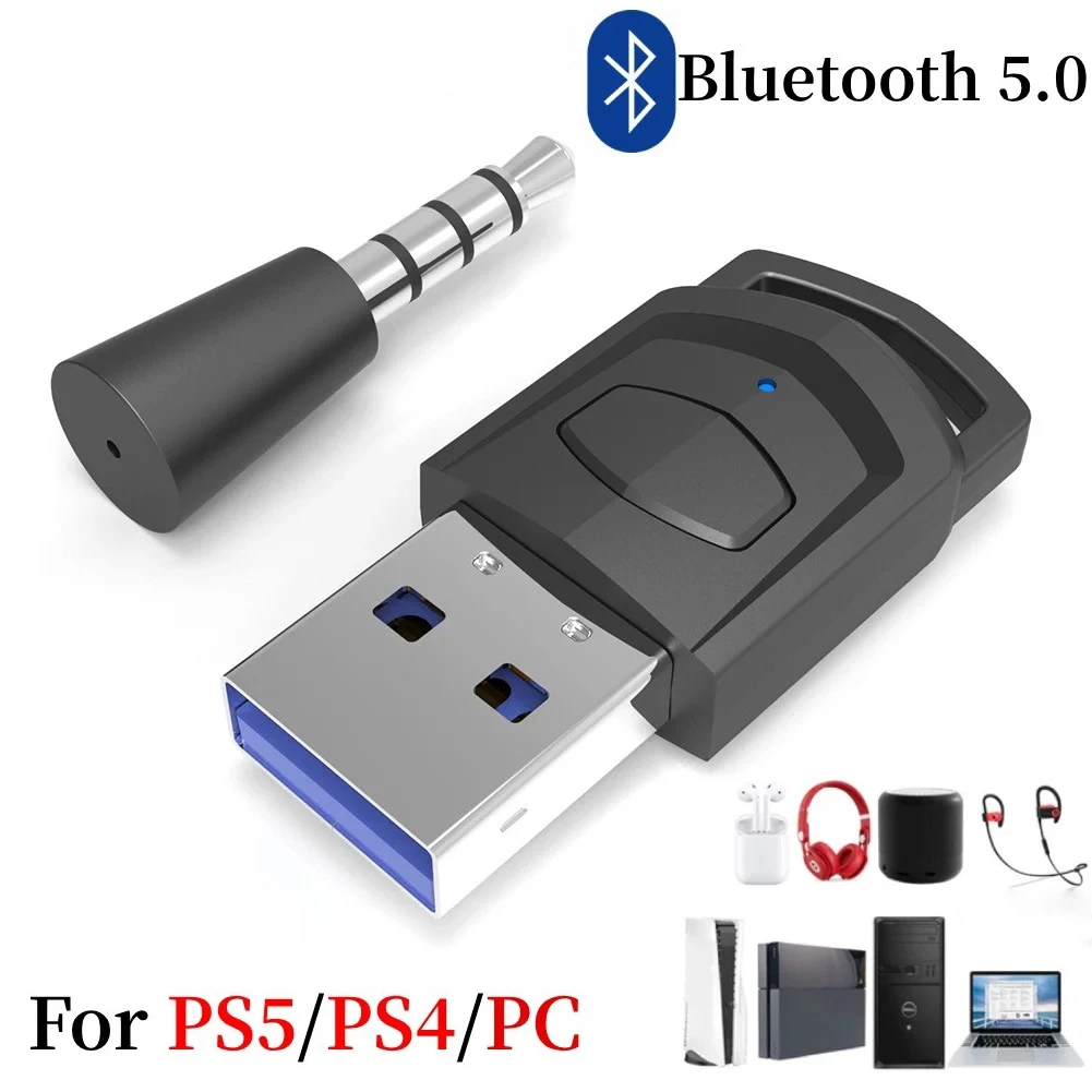 Bluetooth Audio Adapter Wireless Headphone Adapter Receiver for PS5/PS4 Game Console PC Headset 2 in 1 USB Bluetooth 5.0 Dongle