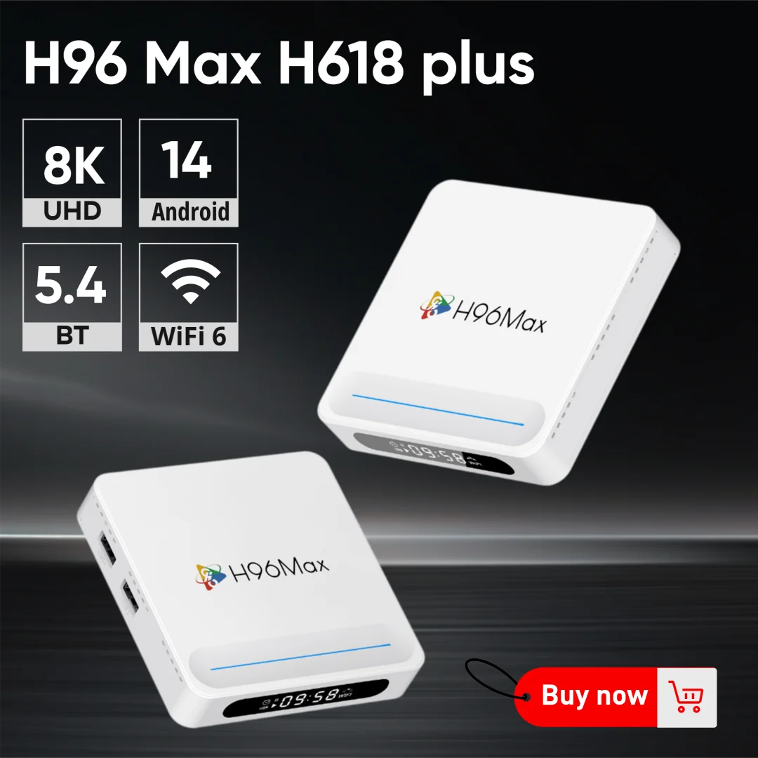 

Android 14 Smart TV Box H96 MAX H618 PLUS Wifi6 BT5.4 Remote Control 8K Quad Core Voice Assistant Media Player Set Top TV Box