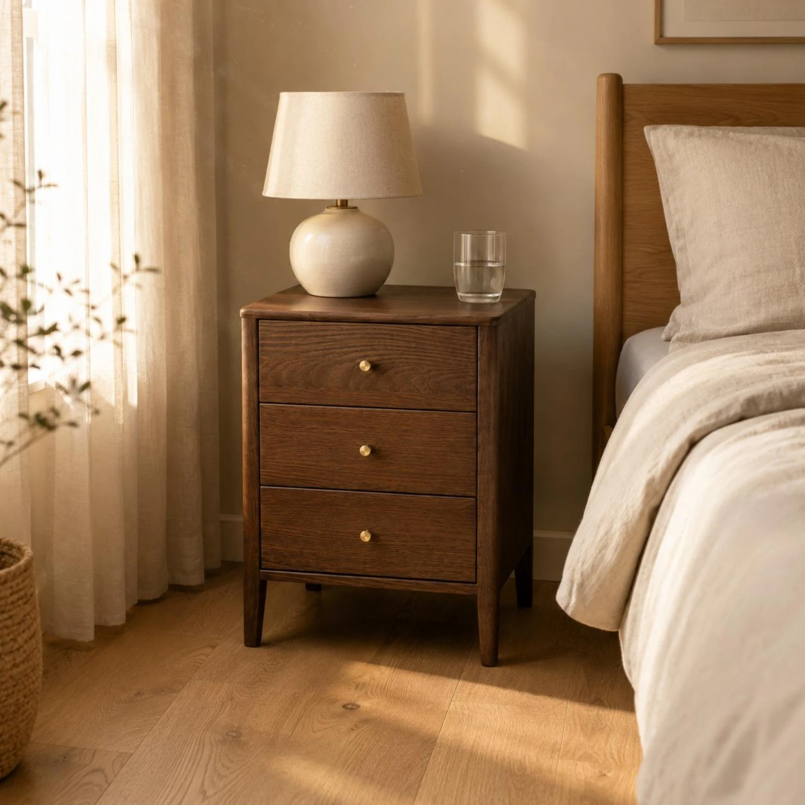 

Nordic Nightstand Rectangular 3-Drawer Nightstand Wood End Table Flat Flat Top Solid Wood