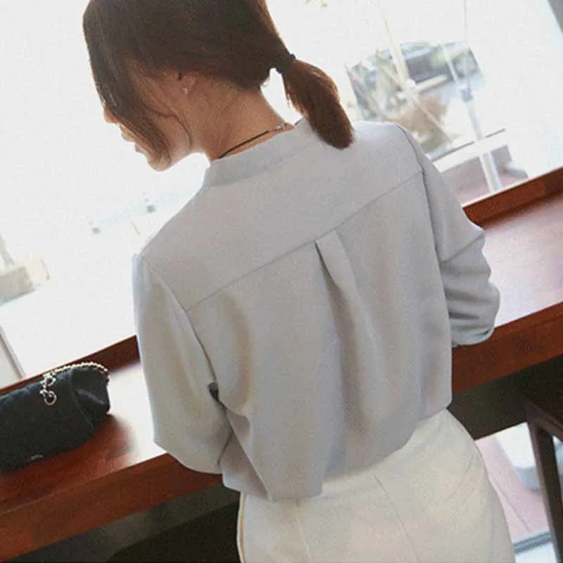 Spring Korean Style  Long Sleeve Shirt New Fashion Elegant White Chiffon Blouse Office-lady Loose Socialite Womens Tops 9382 50