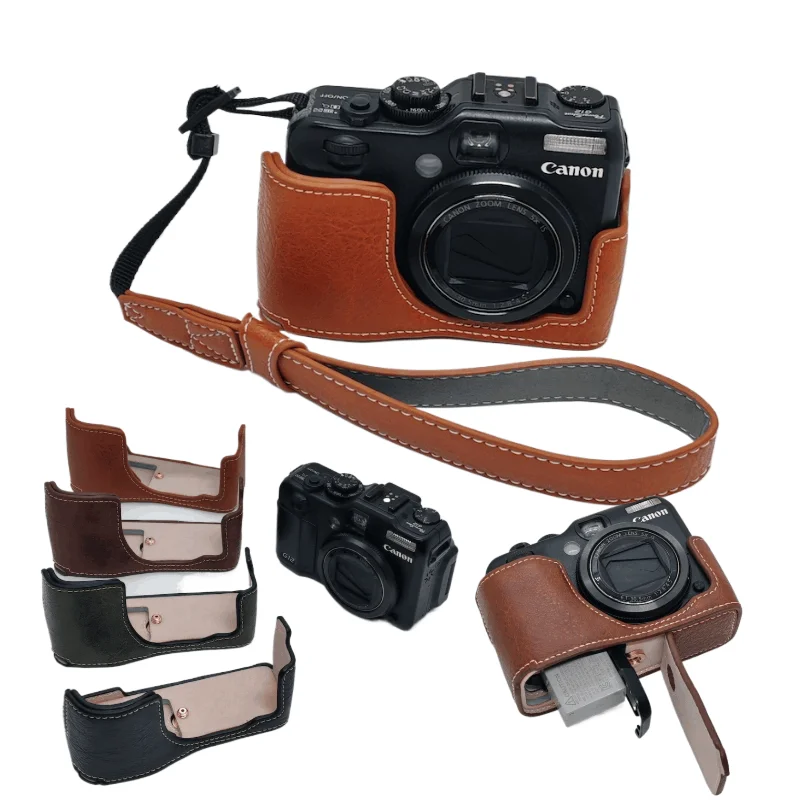 Bolsa para cámara G12, funda de medio cuerpo de cuero PU para Canon Powershot G11 G12, cubierta inferior