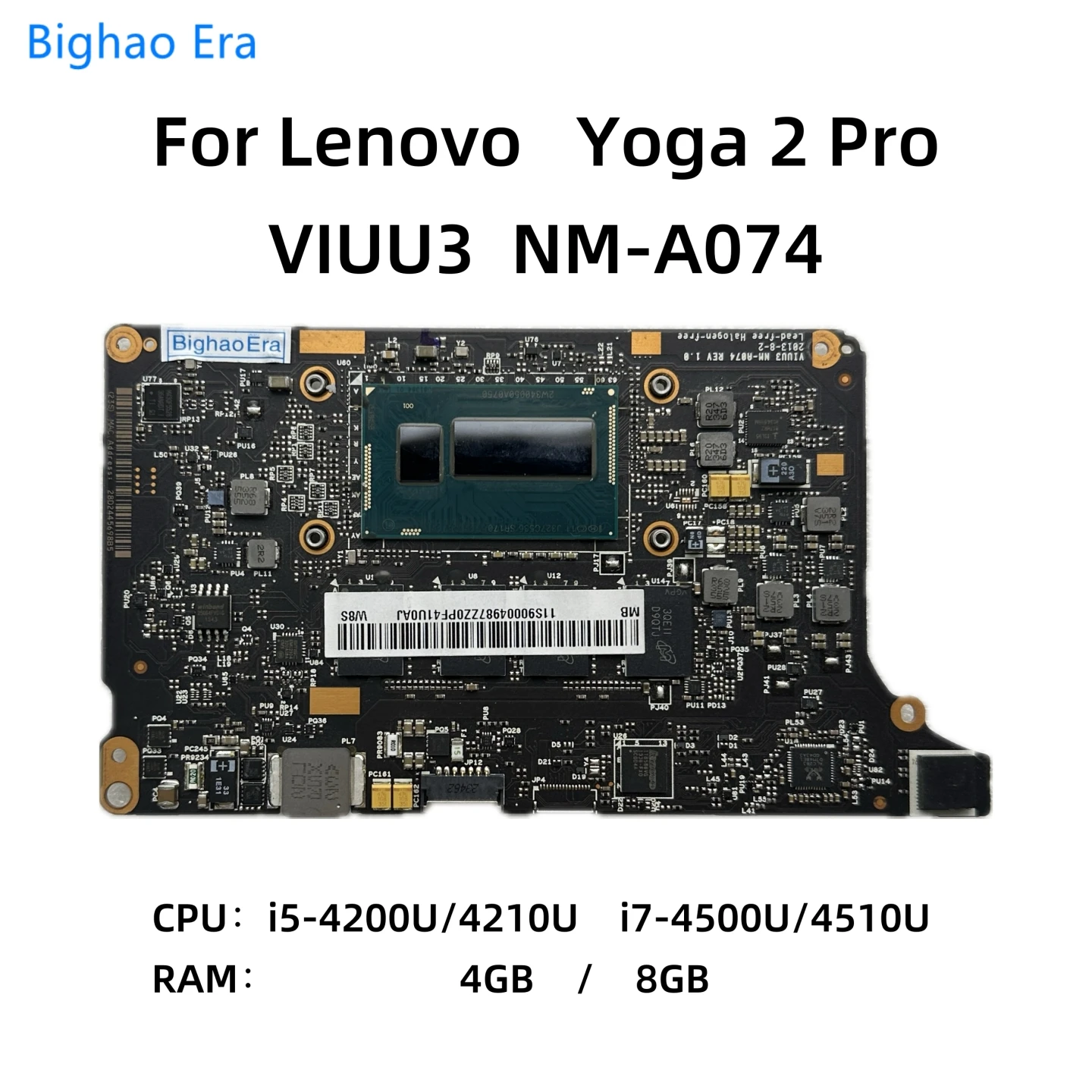 

VIUU3 NM-A074 For Lenovo Yoga 2 Pro Laptop Motherboard With i5-4200U i7-4510U CPU 4GB/8GB-RAM 11S90004987 9004988 5B20G38213