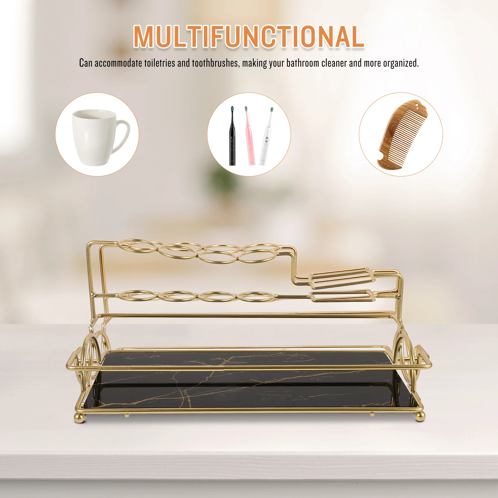 

Large Capacity Bathroom Countertop Organizer Shelf Makeup Storage Rack Toilet Room Desktop Stand For Cosmetics Toiletries Corner