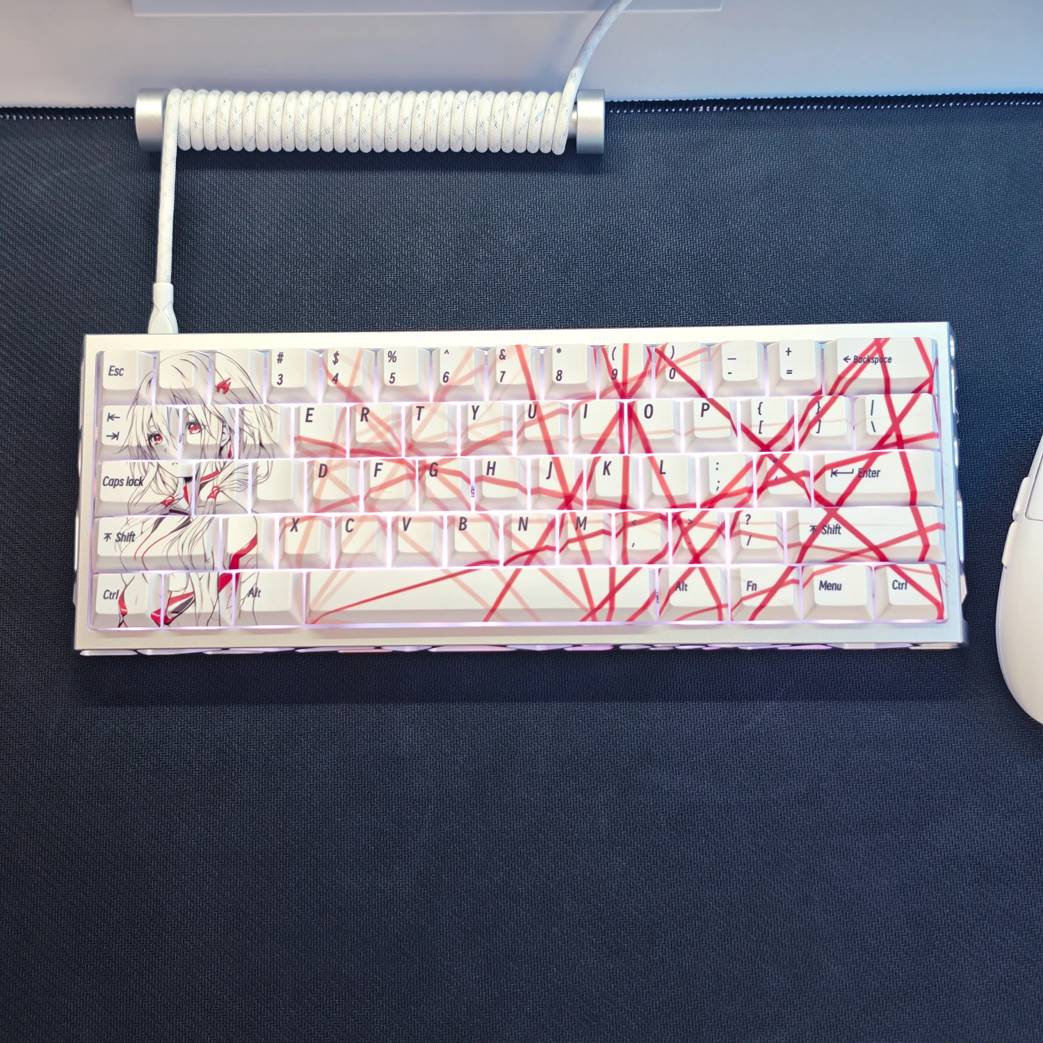 73 Keys Yuzuriha Inori‌ Keycap Engraved Key Caps Two-dimensional Theme Original Height Made68 Wooting Keyboard Cap Pbt68