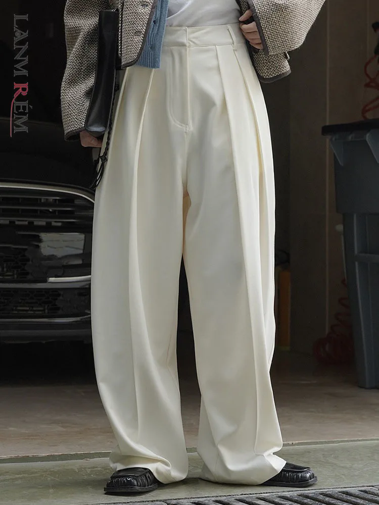 LANMREM Fashion Women Wide Leg Pants High Waist Casual Korean Straight Trousers Spliced Female Clothing 2024 Spring New 2YA1581