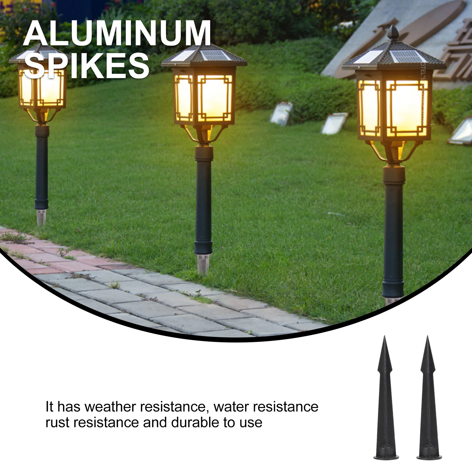 

2Pcs Solar Lawn Light Yard Stakes Durable Aluminum Weather Resistant Water Proof Rust Proof Ground Spikes Decorative Poles