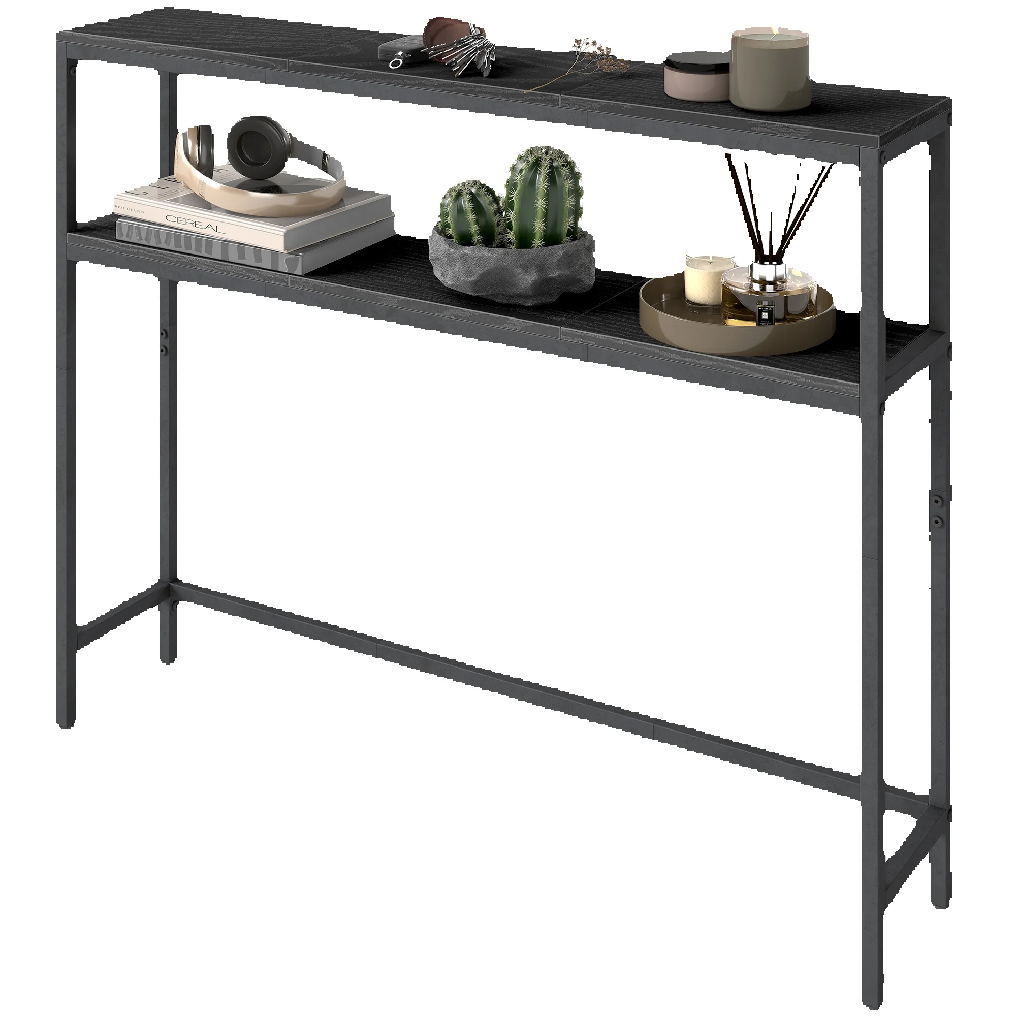 VASAGLE Consoletafel, smalle salontafel met 2 planken, 20x100x80 cm, haltafel, 2 niveaus, voor hal, woonkamer