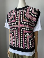 Handmade Crochet Retro Sweater Vest 2025 Summer Fashion Trends Women Vntage Hollow Out Knit Top Wholesale Knitwear Women Clothes