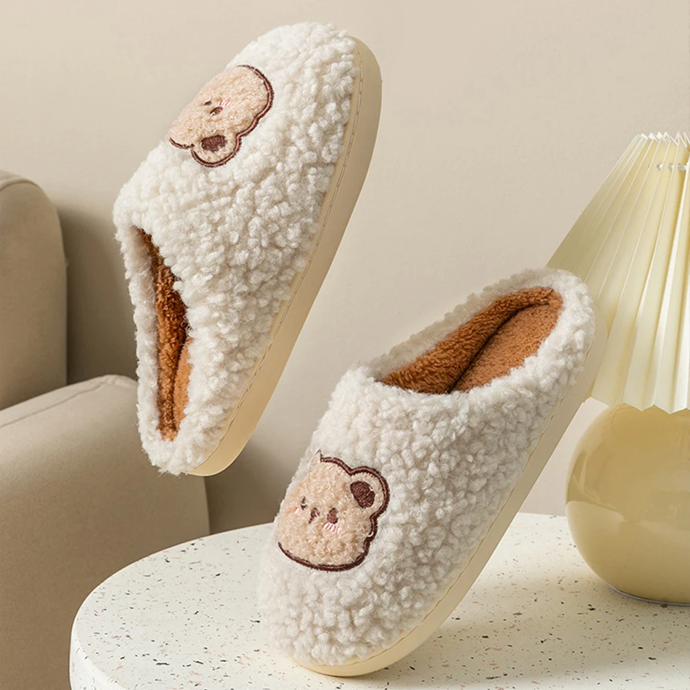 

Plush Bear Slippers Fuzzy Indoor Slippers Anti Slip Flat Thermal Slippers Comfortable Slip-on House Shoes Cute for Autumn Winter