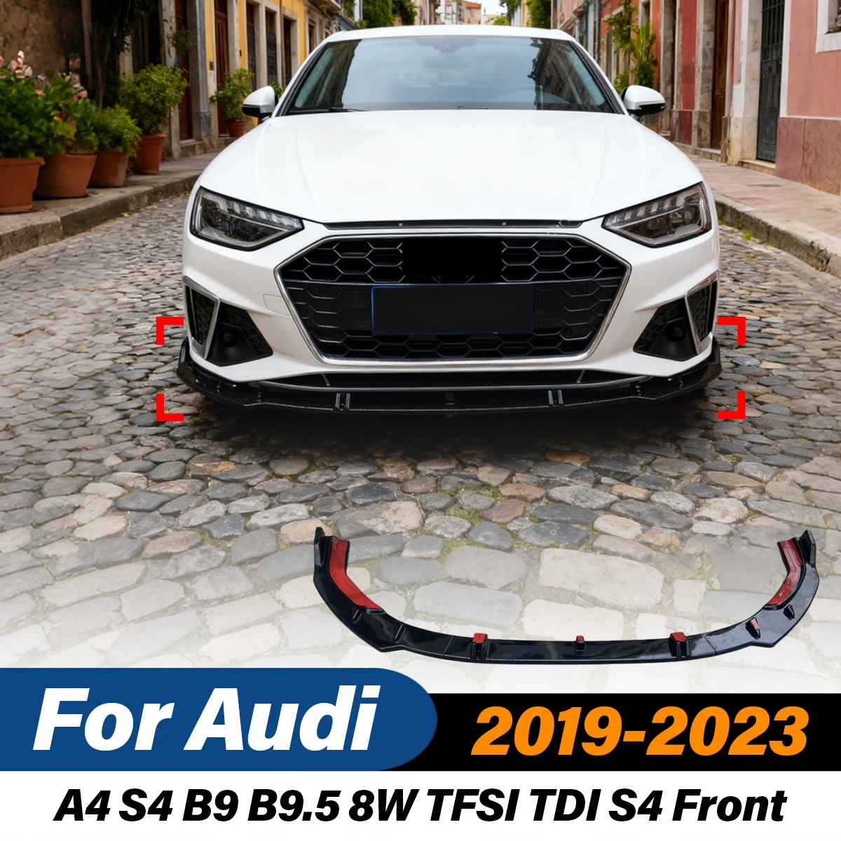 

For Audi A4 S4 B9 B9.5 8W TFSI TDI S4 2019 2020 2021 2022 2023 Car Front Bumper Lip Spoiler ABS Splitter Body Modification Kit