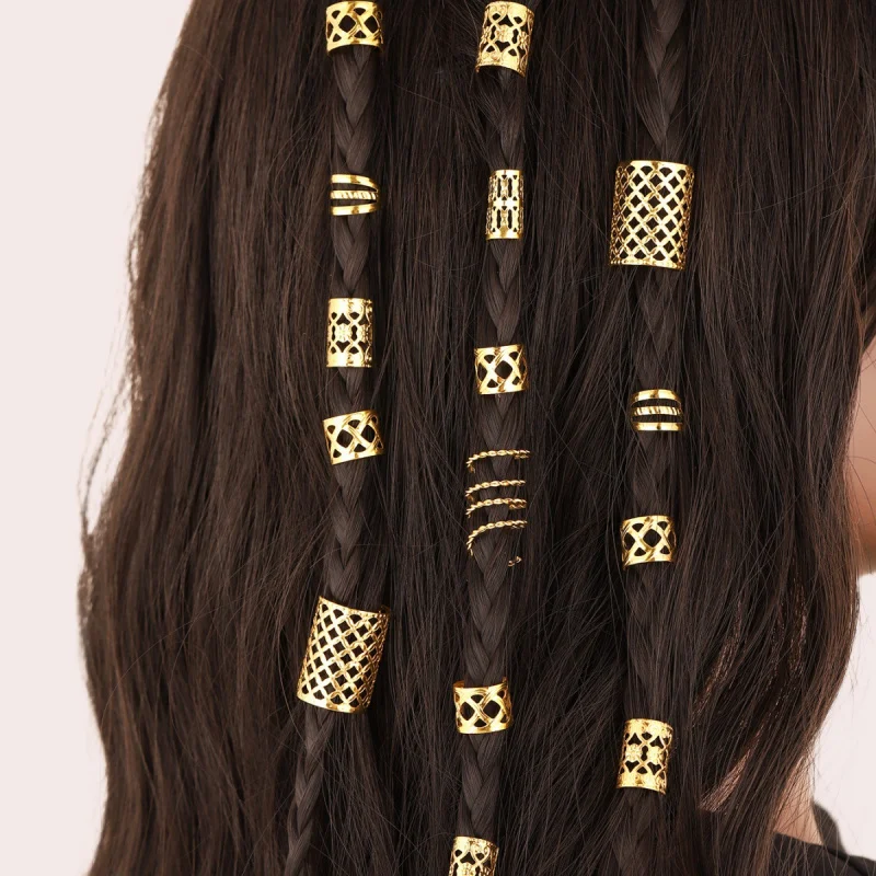 90pcsteum Shein Hot DIY Wig Dreadlocks Accessories Mesh Hollow-out Hair Extension Ring Circle Wholesale