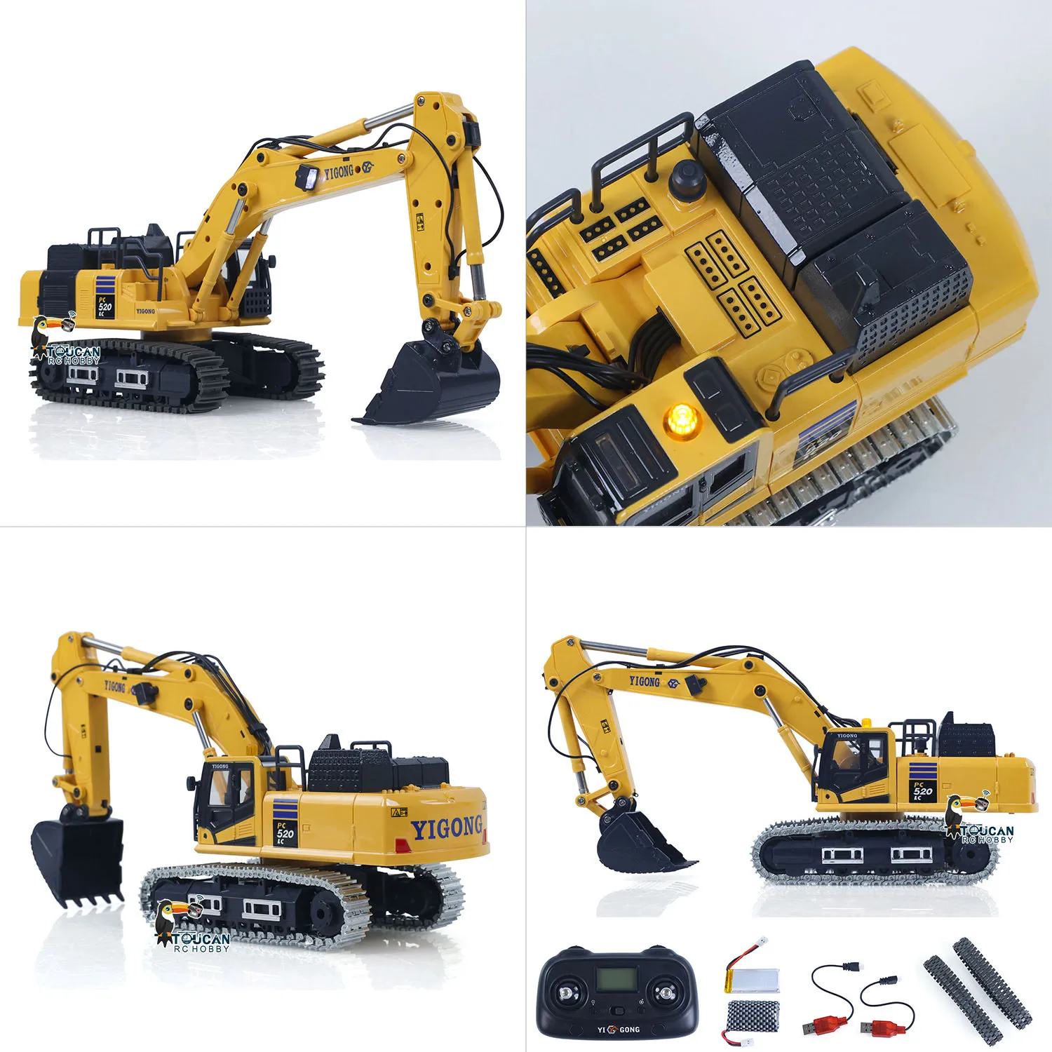 

RC 1/50 Digger PC520 Electric Lifting Radio Control Excavator Engineering Car Metal Tracks Lamps Sound Small Toys Collection