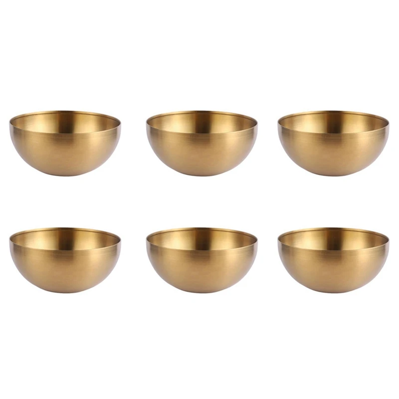 

6X Large Capacity Stainless Steel Salad Bowls Korean Soup Rice Noodle Ramen Bowl Kitchen Food Container,Gold,15X7CM