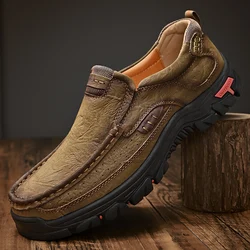 Big Size 47 48 Genuine Leather Slip On Shoes Men Nubuck Cow Leather Original Outdoor Casual Shoes Hiking Trekking