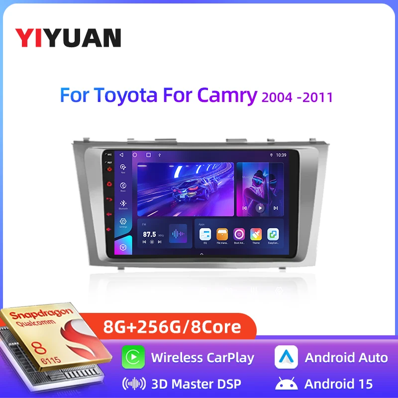 2026 2Din car radio, Snapdragon Android 15 system, compatible with Toyota For Camry 2004 -2011 Support CarPlay/Android Auto