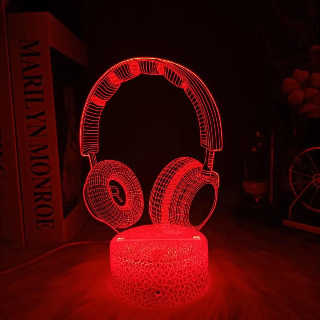 Headset LED Night Lamp Acrylic Musical Note Game Desk Bedside Light 7/16 Color Change For Party Home Decor Xmas Birthday Gift